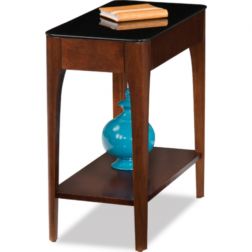 Obsidian Narrow Chairside Table in Chestnut Finish with Black Glass Top