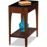 Obsidian Narrow Chairside Table in Chestnut Finish with Black Glass Top