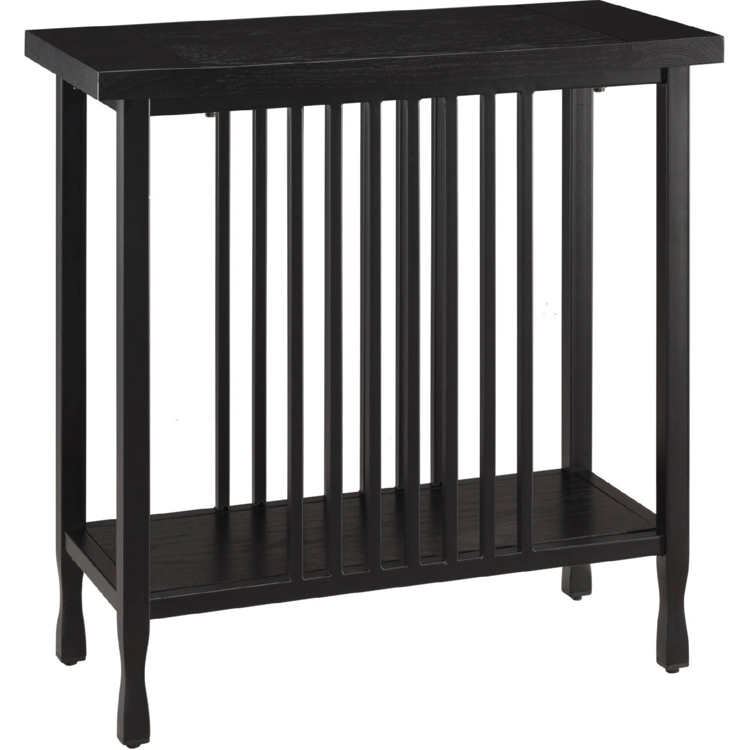 Leick Home 11205BK Ironcraft Narrow Chair Side Table w/ Shelf in Black