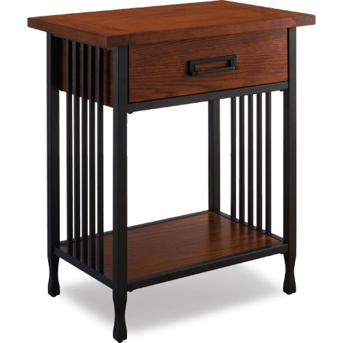 Ironcraft Nightstand with Drawer in Mission Oak & Blackened Metal