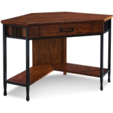 Ironcraft Corner Desk in Dark Mission Oak Finish with Blackened Metal