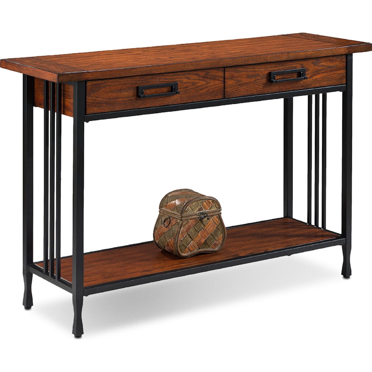 Leick 11233 Ironcraft Sofa table in Mission Oak & Blackened Steel