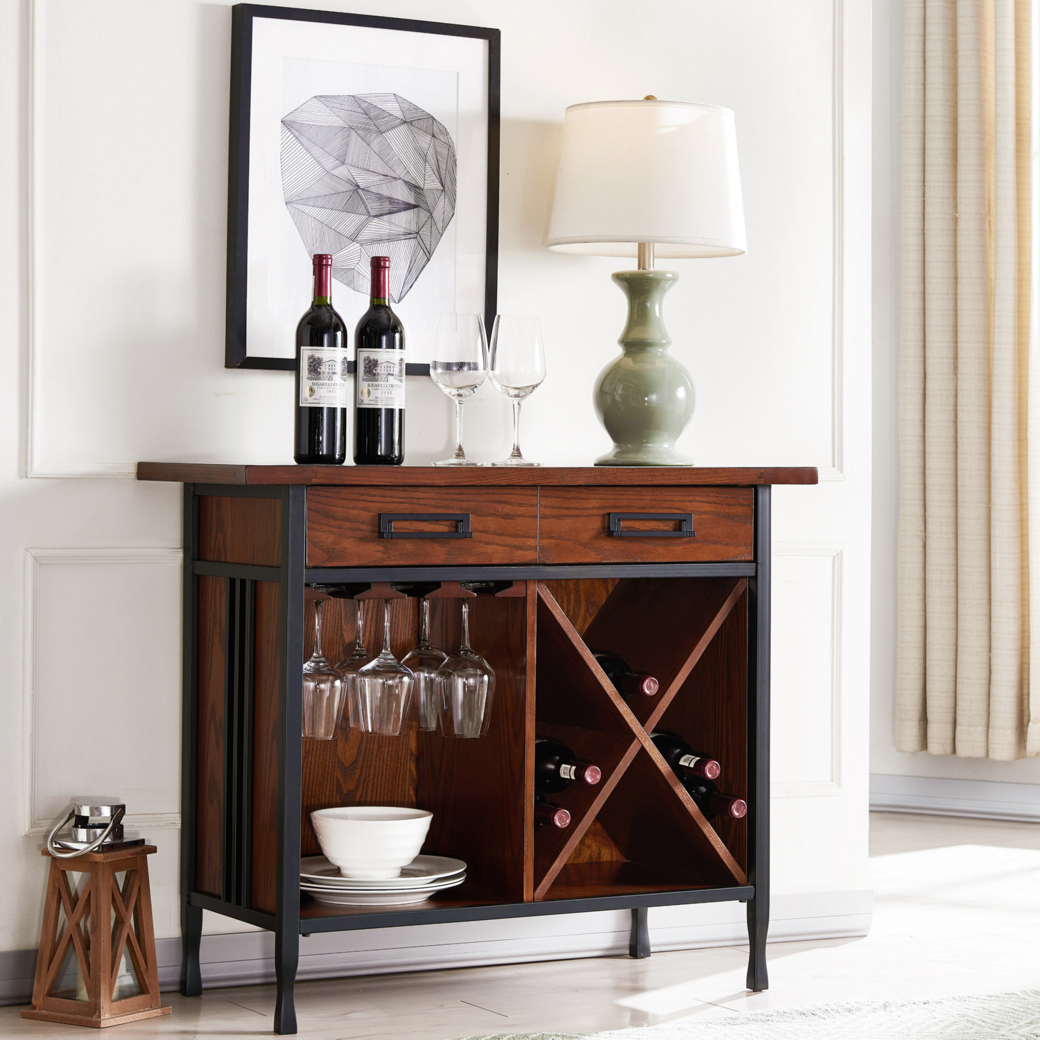 Leick Furniture Ironcraft Mini Bar Wine Stand in Mission Oak - Thumbnail 2