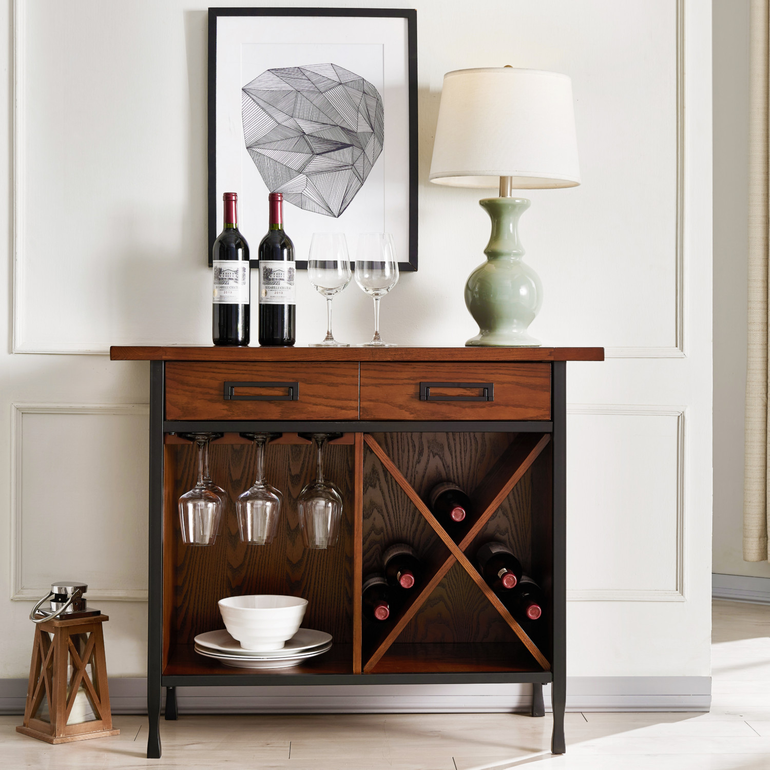 Leick Furniture Ironcraft Mini Bar Wine Stand in Mission Oak - Thumbnail 3