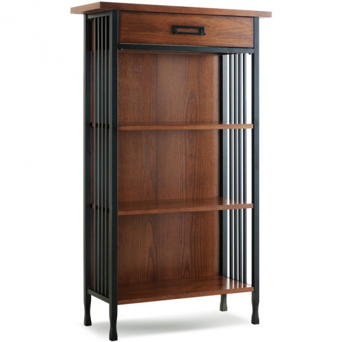Ironcraft Mantel Height Bookcase with Drawer Storage in Mission Oak