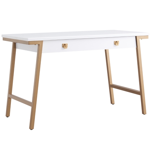 Empiria Desk with Drop Front Keyboard Drawer in White Wood & Gold