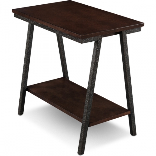 Narrow Chairside Table in Walnut Finish & Foundry Bronze