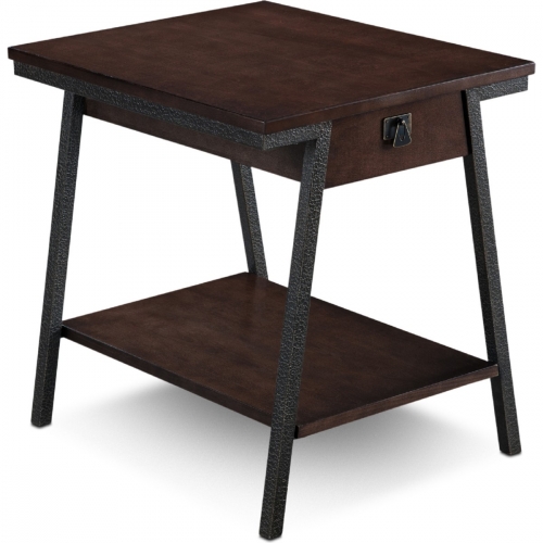 Drawer End Table in Walnut Finish & Foundry Bronze