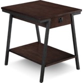 Drawer End Table in Walnut Finish & Foundry Bronze