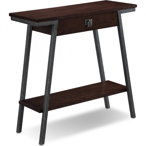 Drawer Hall Console Table in Walnut Finish & Foundry Bronze