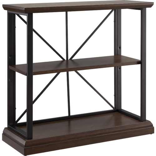 Finnick Bookcase in Dark Earth Finish Wood & Matte Black Metal