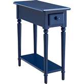 Coastal 1 Drawer Nightstand Side Table with Charging in Navy Blue Finish Wood