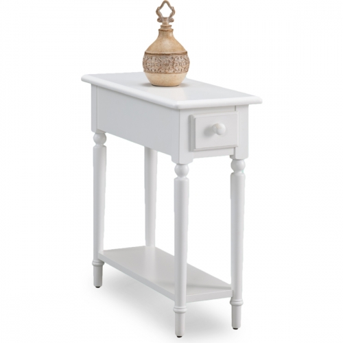 Orchid White Coastal Narrow Chairside Table with Shelf