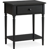 Coastal 1 Drawer Nightstand Side Table with Charging in Swan Black Finish Wood