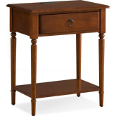 Coastal 1 Drawer Nightstand Side Table with Charging in Pecan Finish Wood
