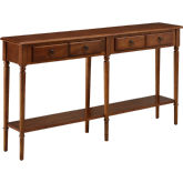 Coastal 2 Drawer Double Hall Console Sofa Table with Shelf in Pecan Finish Wood