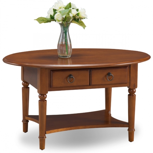 Pecan Coastal Oval Coffee Table with Shelf