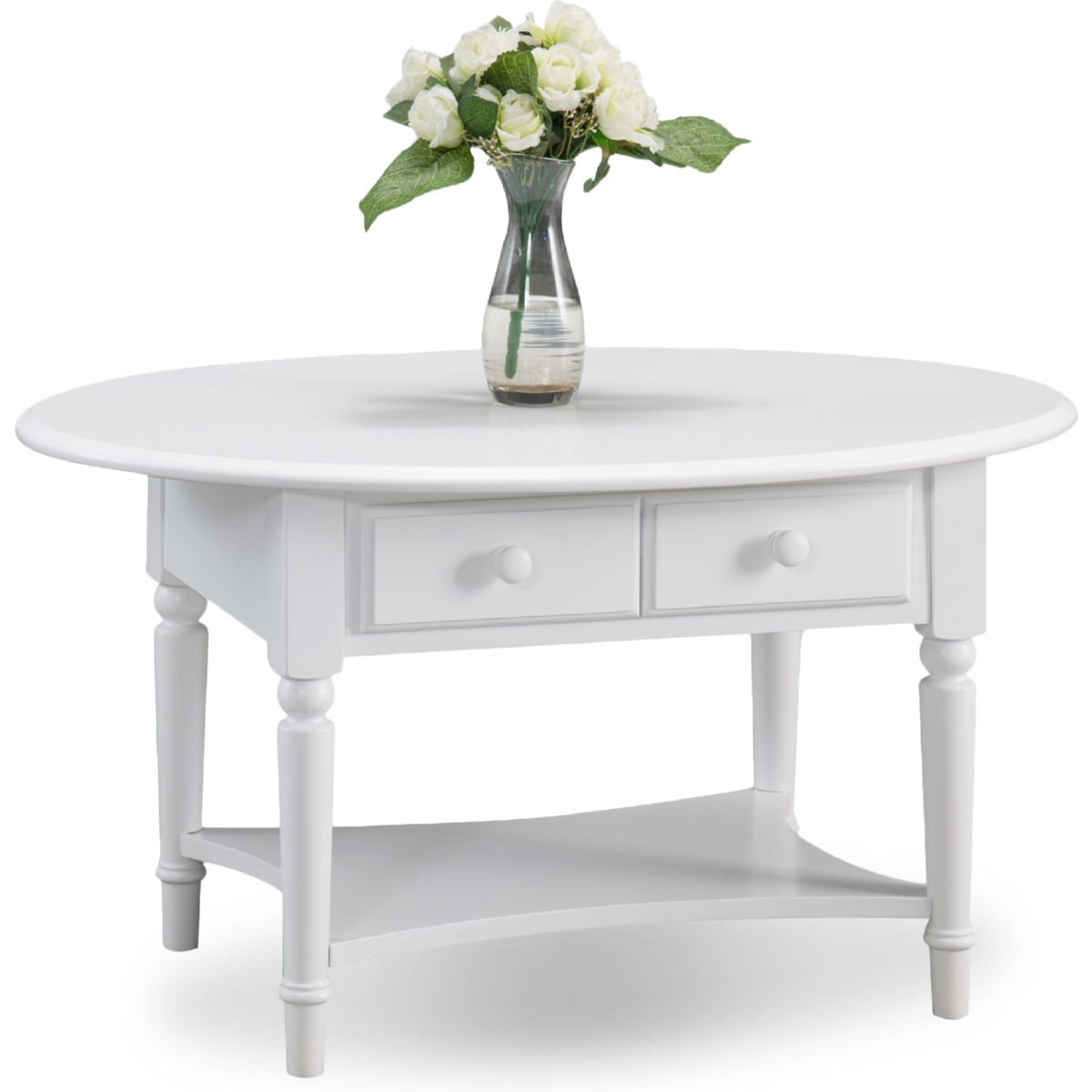 Leick 20044-WT Orchid White Coastal Oval Coffee Table with Shelf