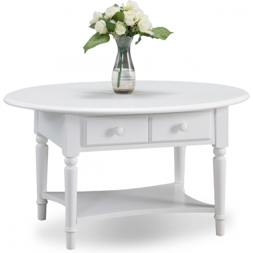 Orchid White Coastal Oval Coffee Table with Shelf