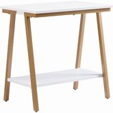 Empiria Narrow Side Table with Shelf in White & Satin Gold Metal