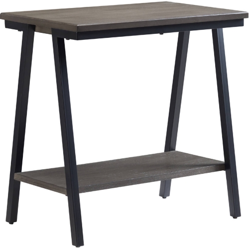 Empiria Narrow Side Table with Shelf in Gray Wood & Black Metal