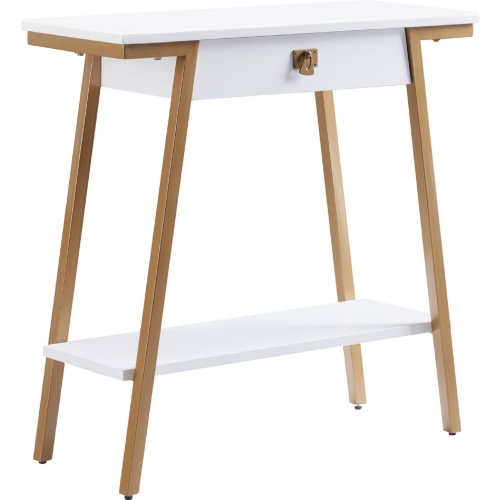 Empiria Console Table with Drawer in White & Satin Gold Metal