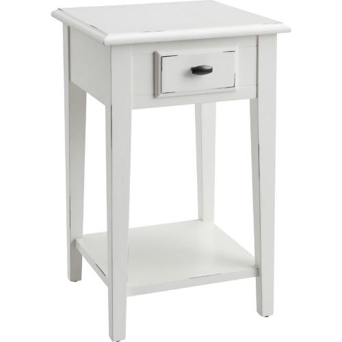 Haven Ridge 1 Drawer Square End Table in Distressed Farmhouse White Wood