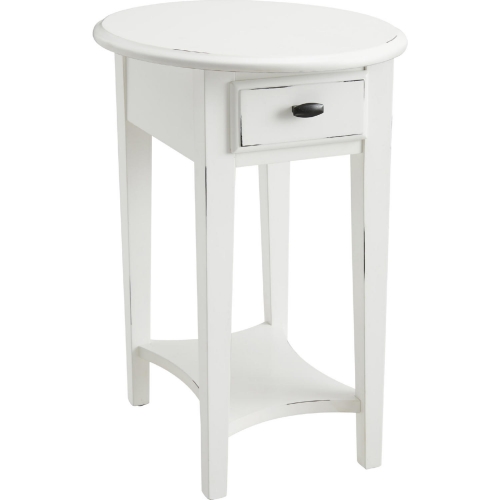 Haven Ridge 1 Drawer Oval End Table in Distressed Farmhouse White Wood