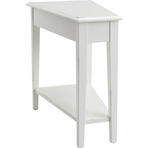 Haven Ridge 1 Drawer Wedge End Table in Distressed Farmhouse White Wood