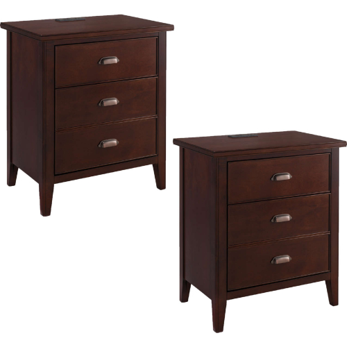Laurent 1 Drawer Nightstand with Charging Station in Chocolate Cherry (Set of 2)