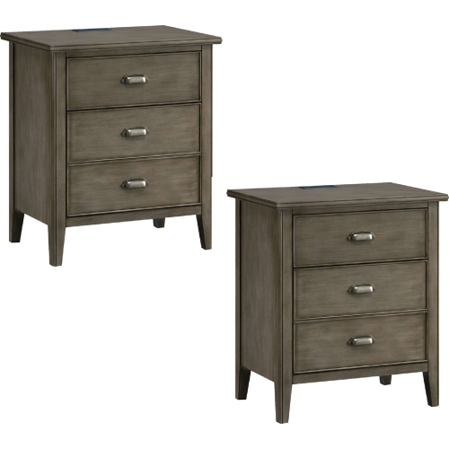 Laurent 1 Drawer Nightstand with Charging Station in Smoke Gray Wash (Set of 2)