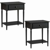 Coastal Nightstand Side Table with Charging Station in Swan Black (Set of 2)