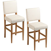 Brax Bar Stool in Natural Finish Wood & White Sand Fabric (Set of 2)