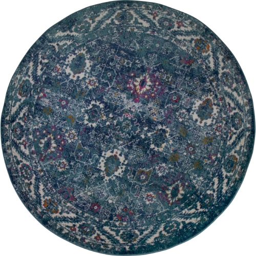 Laraline Turkish Medallion Faded Turquoise Area Rug 5' Round