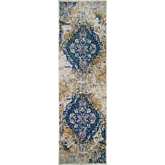 Vienne Faded Turkish Medallion Ivory & Navy Area Rug 2 x 5 Runner