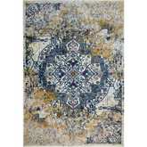 Vienne Faded Turkish Medallion Ivory & Navy Area Rug 4 x 6 Rectangle