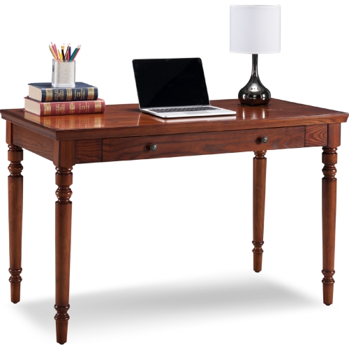 Farmhouse Oak Turned Leg Laptop Desk with Drawer in Mission Oak