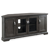Gray 57" Corner TV Stand Console in Riverstone Finish with Pewter Hardware