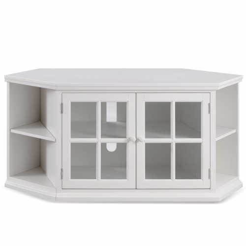 Cottage White 56" Corner TV Stand Console with Bookcase