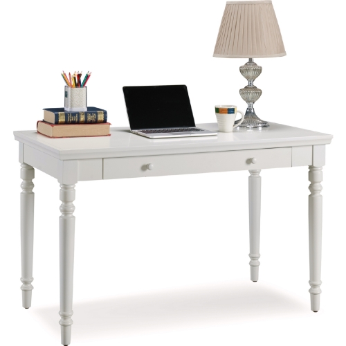 Cottage White Turned Leg Laptop Desk with Center Drawer
