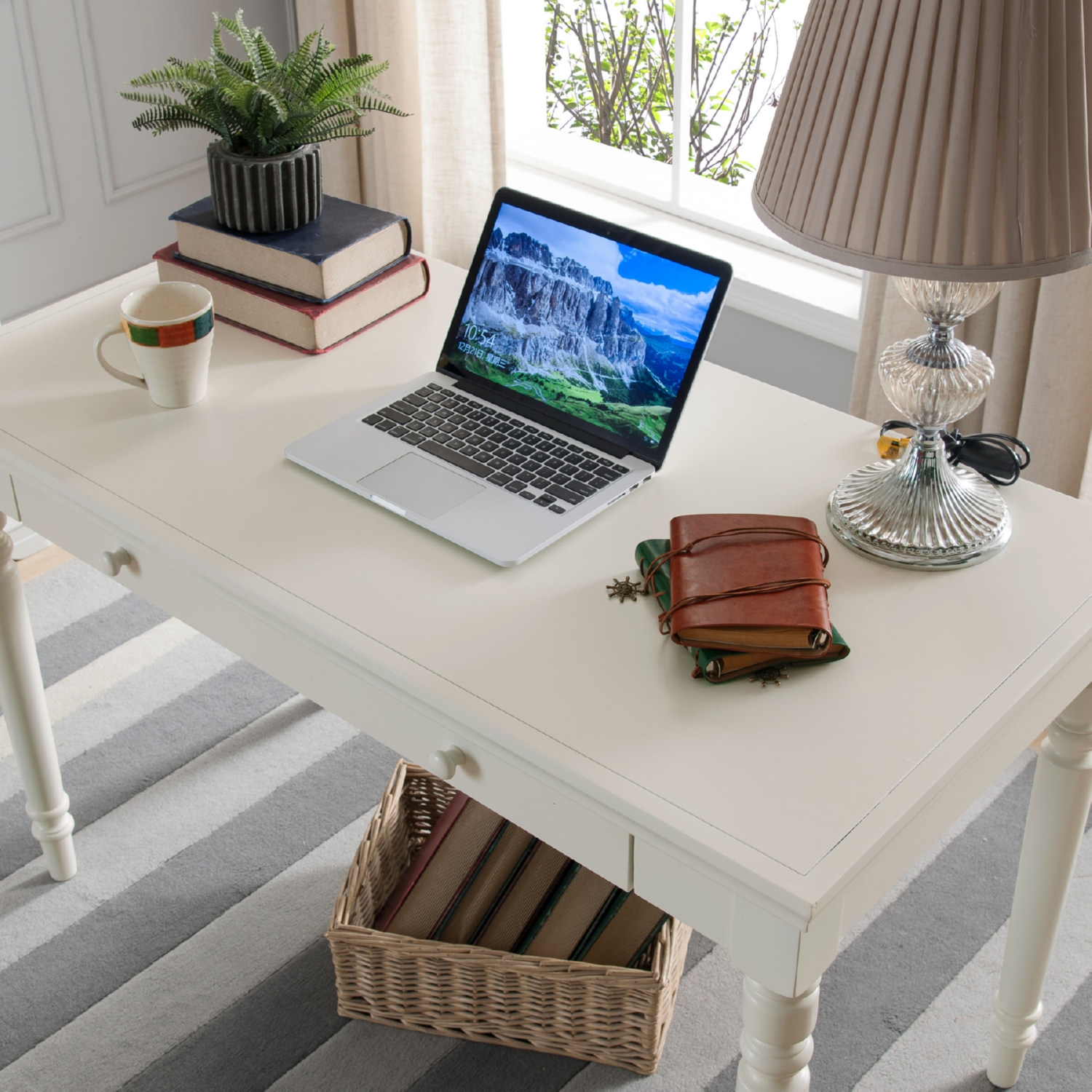 Leick Home Cottage White Turned Leg Laptop Desk With Uzbekistan - View #4