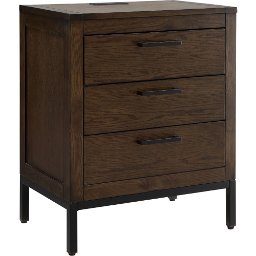 Tableau Nightstand Side Table with Drawer & Charging Station in Distressed Riverstone Wood