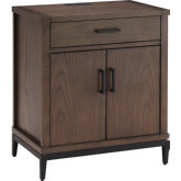 Julien 1 Drawer Nightstand Side Table with Charging Station in Coffee Bean Wood & Black Metal