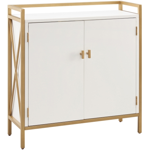Claudette Mixed Metal & Wood Foyer Cabinet in White & Gold