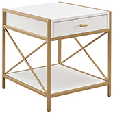 Claudette Mixed Metal & Wood Drawer End Table in White & Gold