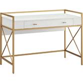 Claudette Desk in with Drop Front Keyboard Drawer in White & Gold