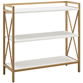 Claudette Mixed Metal & Wood Bookcase in White & Gold