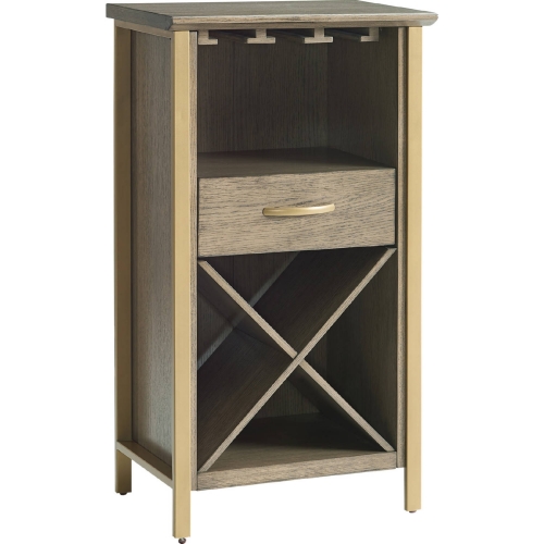 Leah Mini Bar Cabinet with Stemware & Bottle Storage in Dune & Gold