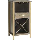 Leah Mini Bar Cabinet with Stemware & Bottle Storage in Dune & Gold