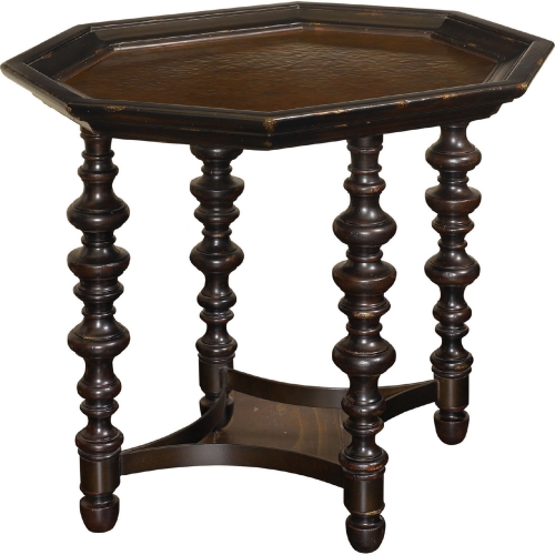 Plantation Accent End Table in Wood & Hammered Copper